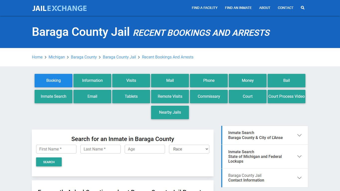 Baraga County Jail Recent Bookings And Arrests - Jail Exchange